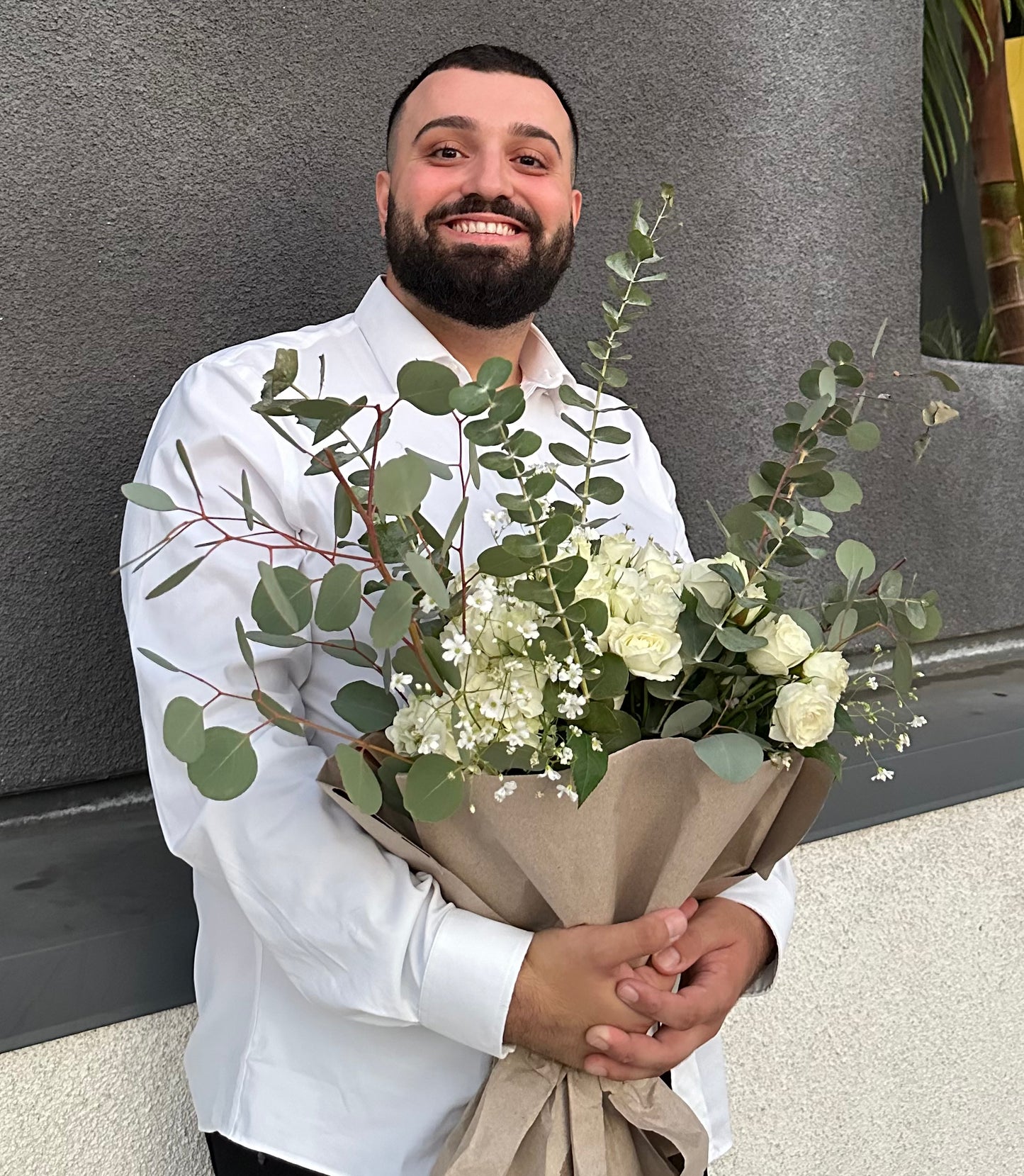 Timeless White Bush Roses & Hydrangea Bouquet